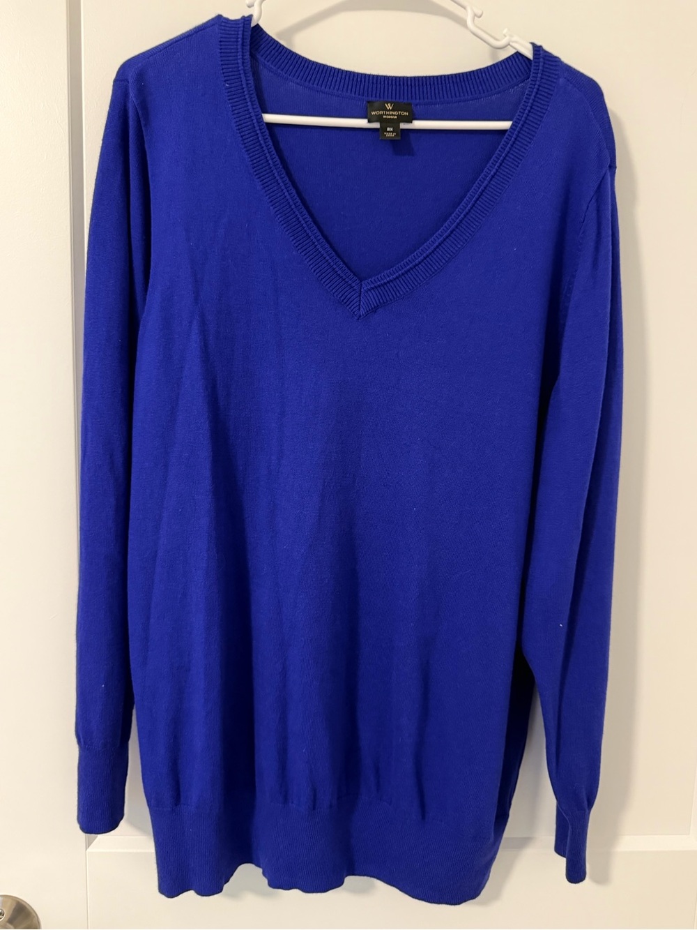 Worthington V-Neck Sweater Knit Top - Royal Blue